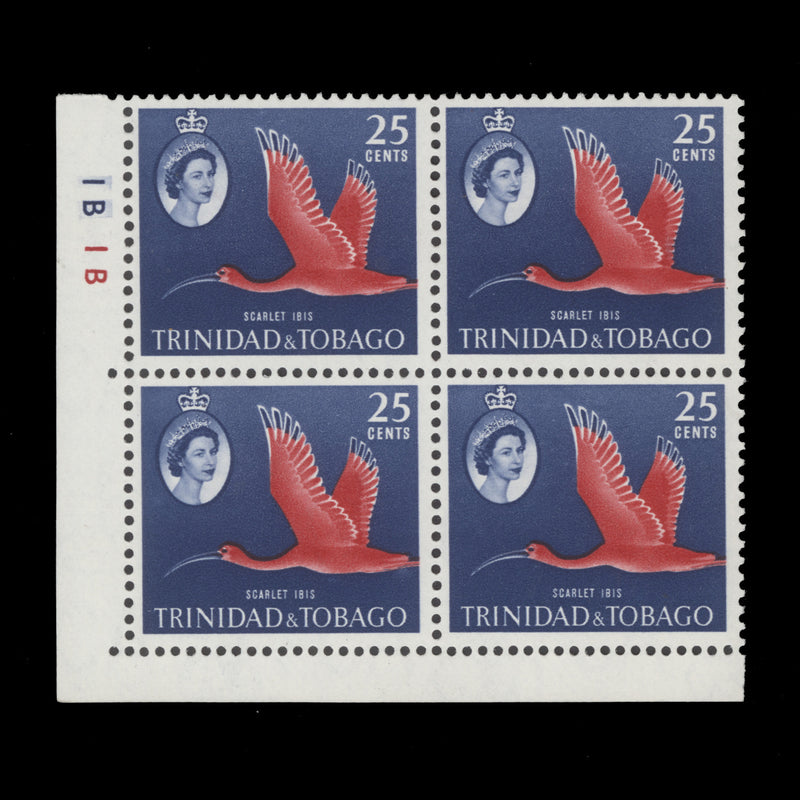 Trinidad & Tobago 1960 (MNH) 25c Scarlet Ibis plate 1B–1B block