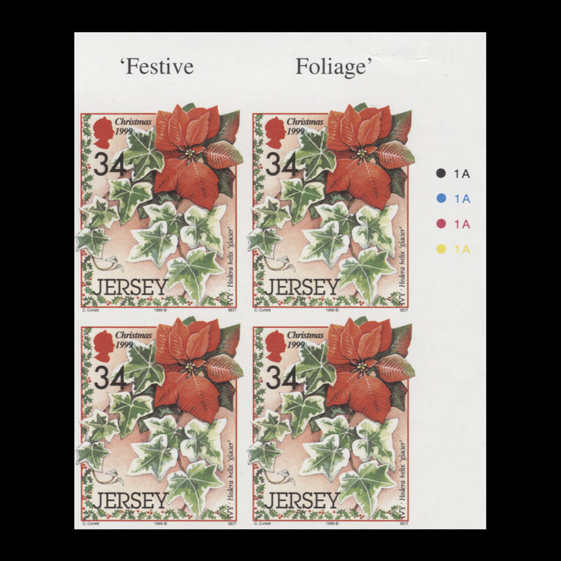 Jersey 1999 (Error) 34p Christmas imperf traffic light/plate block