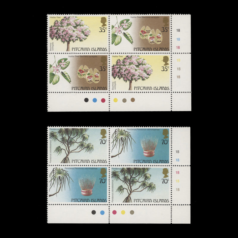 Pitcairn Islands 1983 (MNH) Trees traffic light/plate 1B blocks