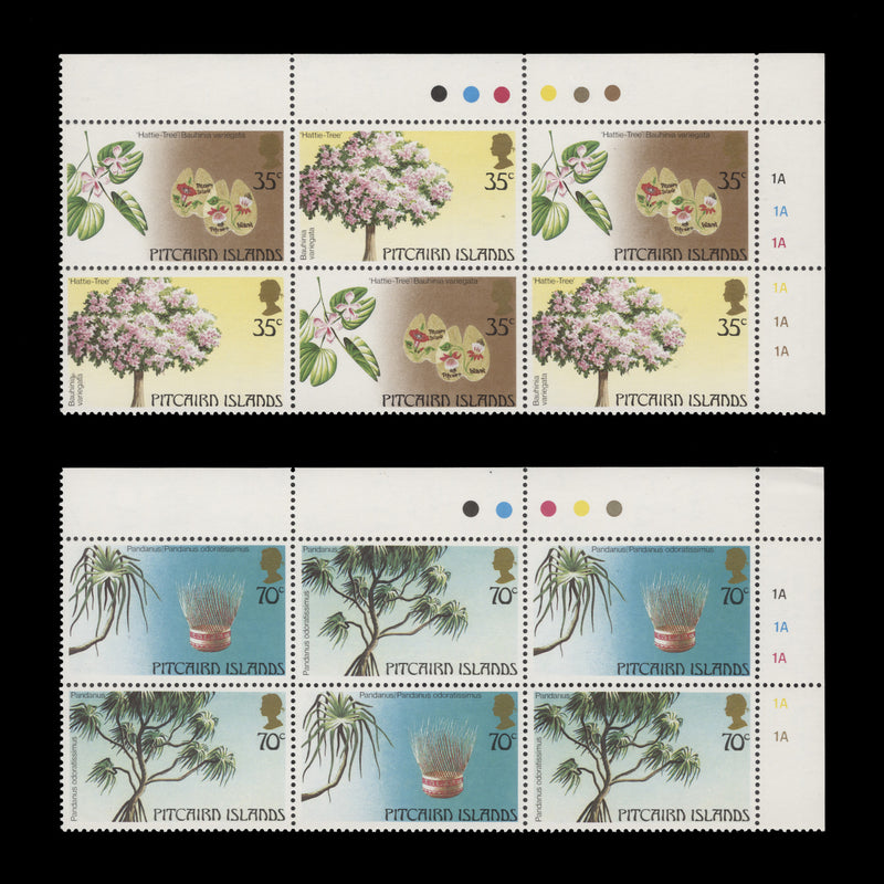 Pitcairn Islands 1983 (MNH) Trees traffic light/plate 1A blocks