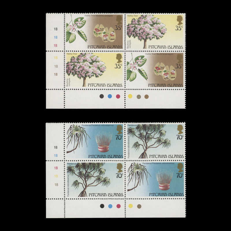 Pitcairn Islands 1983 (MNH) Trees traffic light/plate 1B blocks