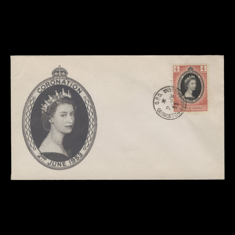 British Guiana 1953 (FDC) 4c Coronation, GEORGETOWN