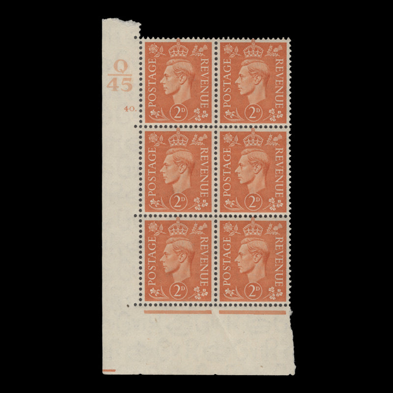 Great Britain 1941 (MNH) 2d Pale Orange control Q45, cylinder 40. block, perf E/I