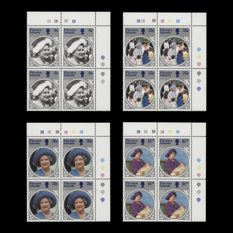 Pitcairn Islands 1985 (MNH) Life & Times of Queen Mother plate blocks