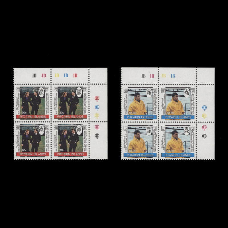 Pitcairn Islands 1986 (MNH) Royal Wedding traffic light/plate blocks