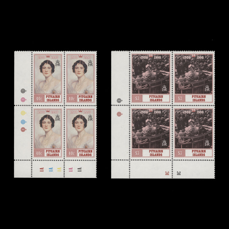 Pitcairn Islands 1990 (MNH) Queen Mother's Birthday traffic light/plate blocks