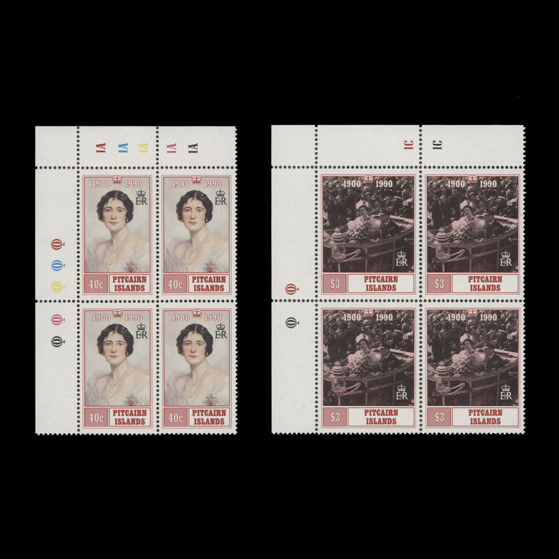 Pitcairn Islands 1990 (MNH) Queen Mother's Birthday traffic light/plate blocks