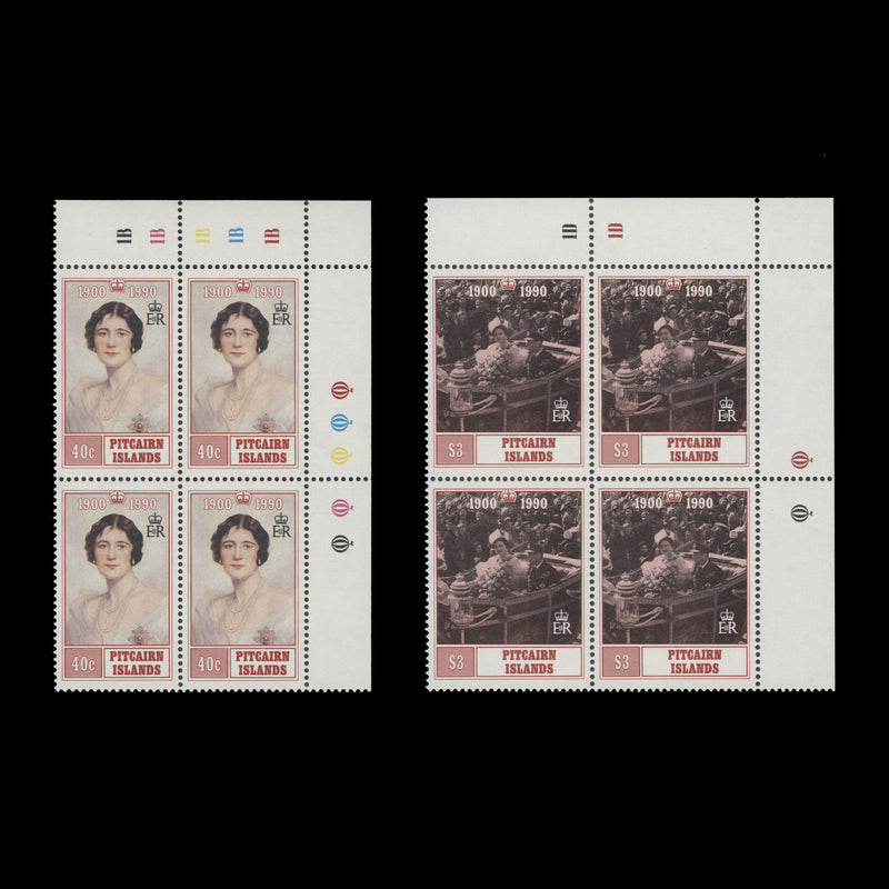 Pitcairn Islands 1990 (MNH) Queen Mother's Birthday traffic light/plate blocks