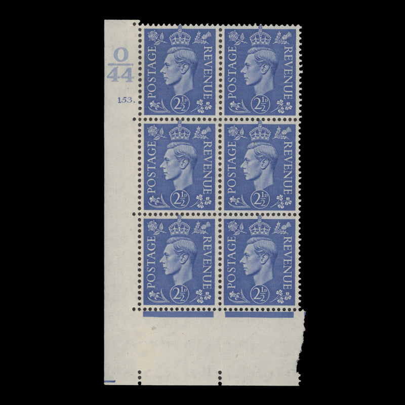 Great Britain 1941 (MNH) 2½d Light Ultramarine control O44, cylinder 153. block, perf E/I