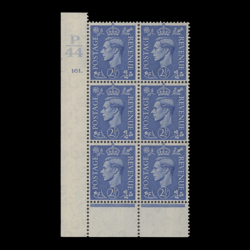 Great Britain 1941 (MNH) 2½d Light Ultramarine control P44, cylinder 161. block, perf I/P