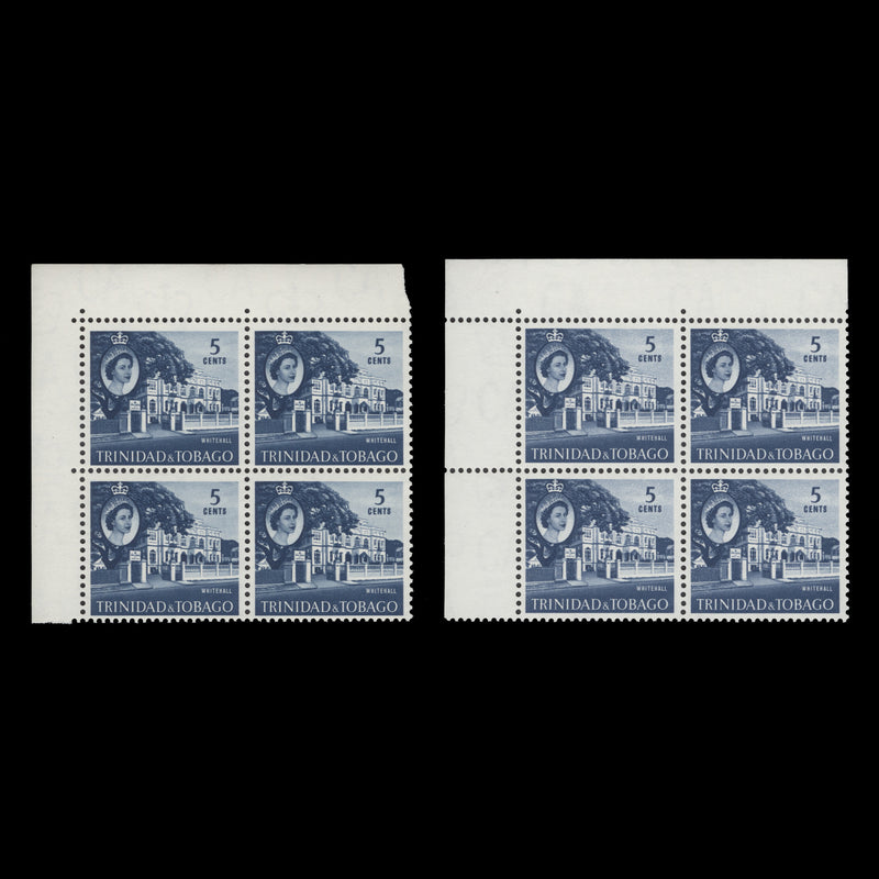 Trinidad & Tobago 1960 (MNH) 5c Whitehall blocks with different perf types