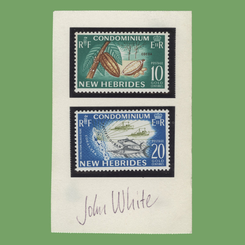 New Hebrides 1965 Definitives on card signed by artist John White