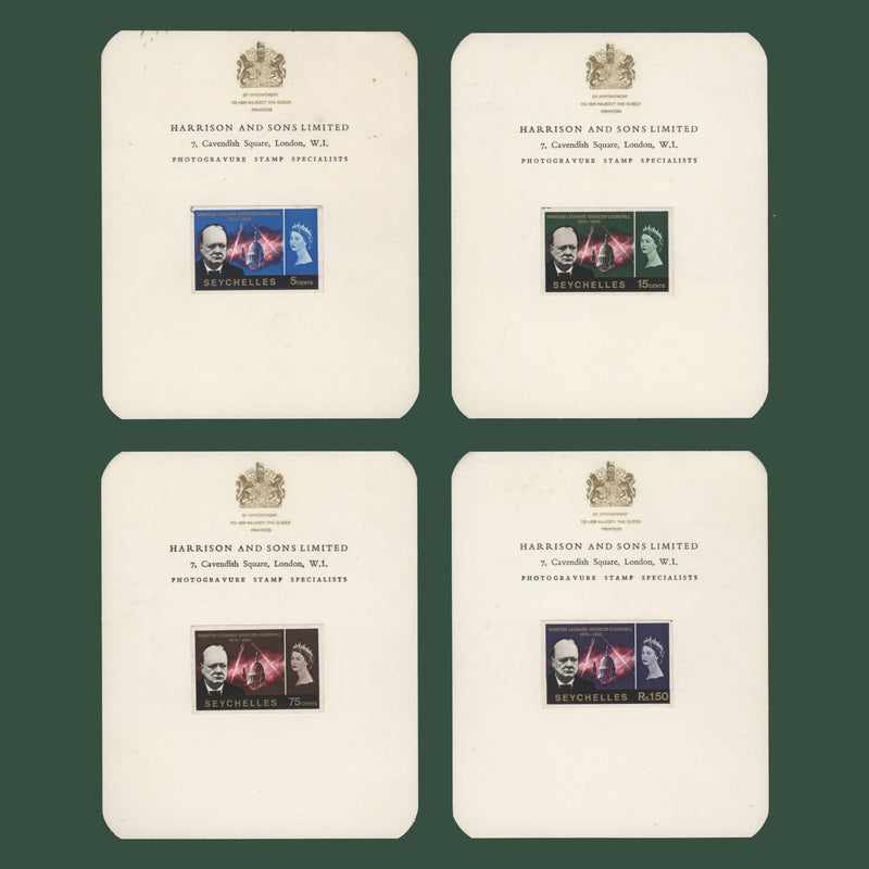 Seychelles 1966 Churchill Commemoration imperf proofs on presentation cards