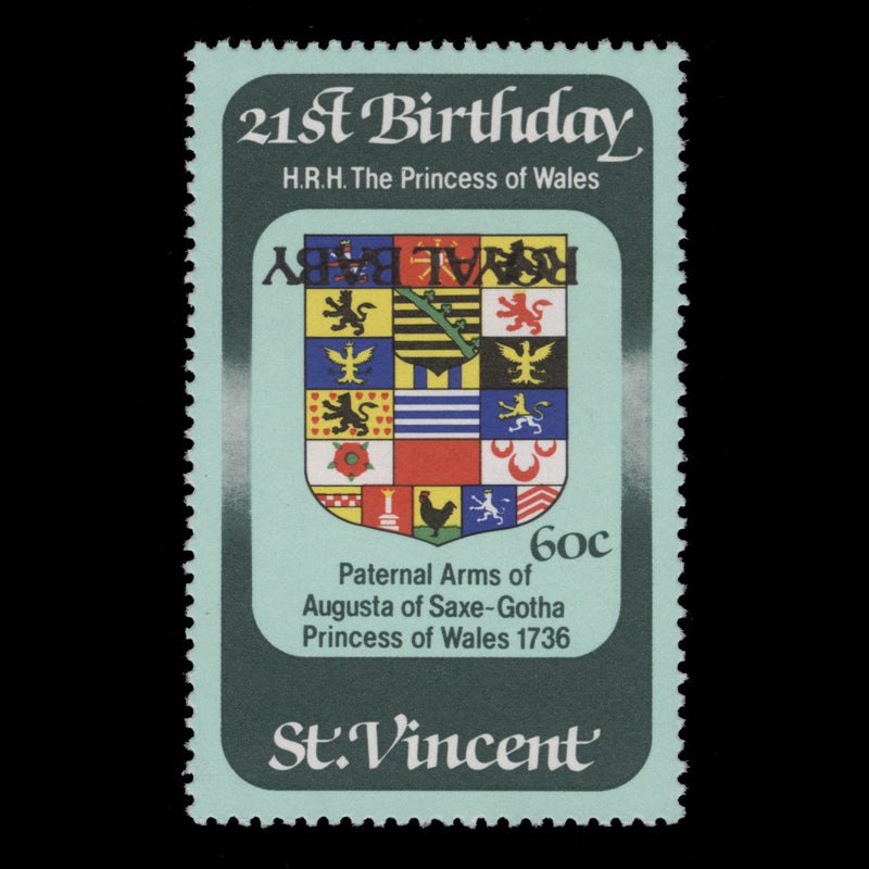 Saint Vincent 1982 (Variety) 60c Birth of Prince William with inverted overprint