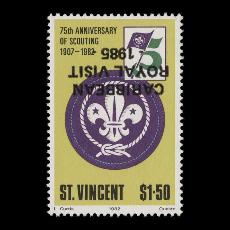 Saint Vincent 1985 (Variety) $1.50 Royal Visit single with inverted overprint