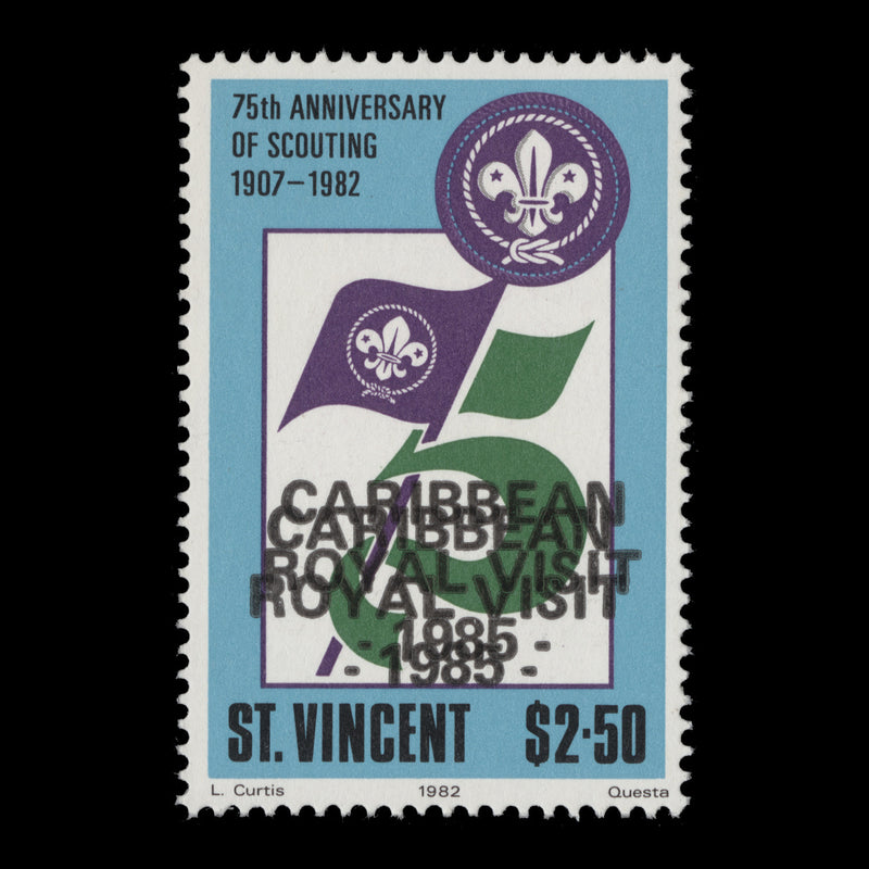 Saint Vincent 1985 (Variety) $2.50 Royal Visit single with double overprint