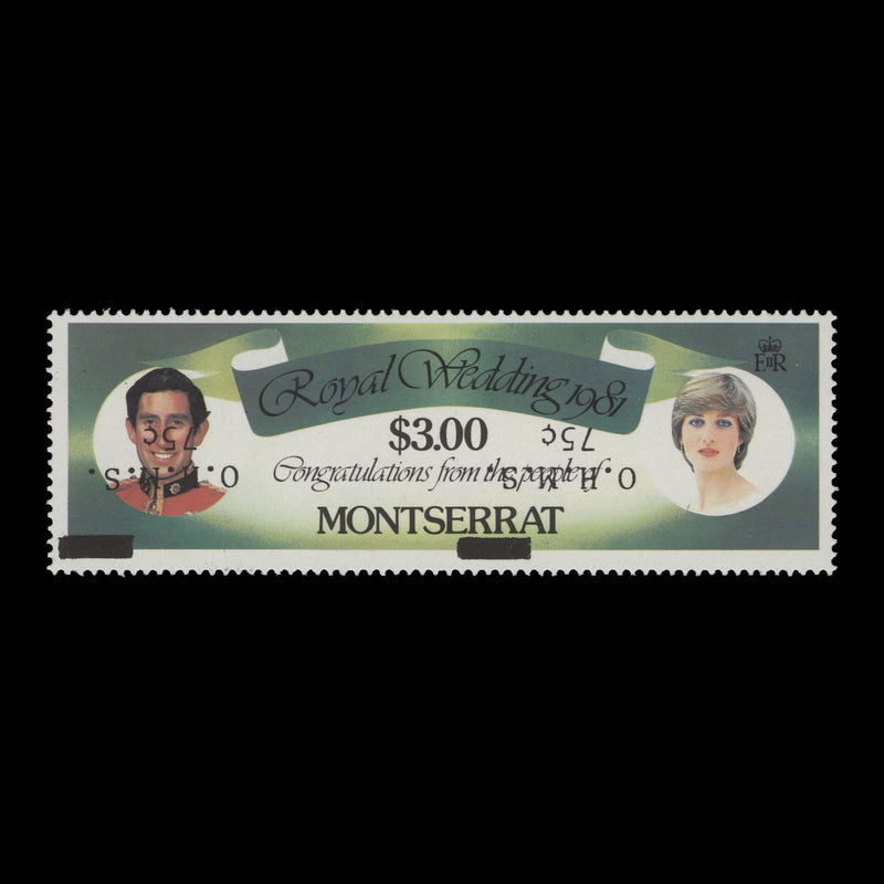 Montserrat 1982 (Variety) 75c/$3 Royal Wedding official with inverted overprint