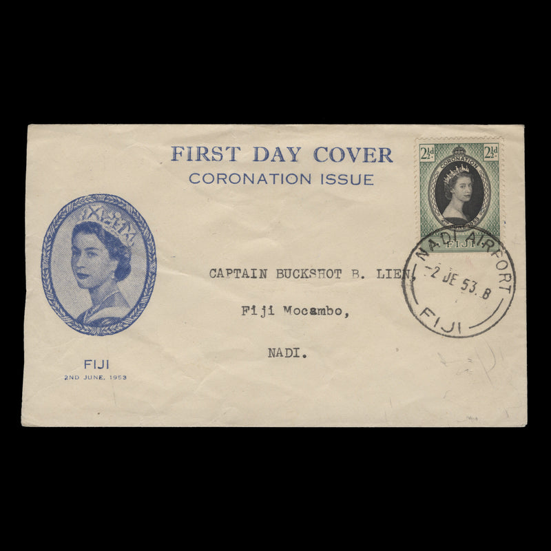 Fiji 1953 (FDC) 2½d Coronation, NADI AIRPORT