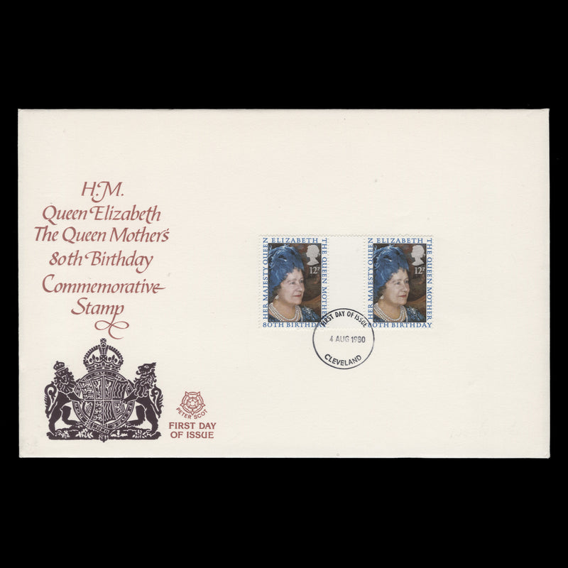 Great Britain 1980 Queen Mother's Birthday gutter pair first day cover, CLEVELAND