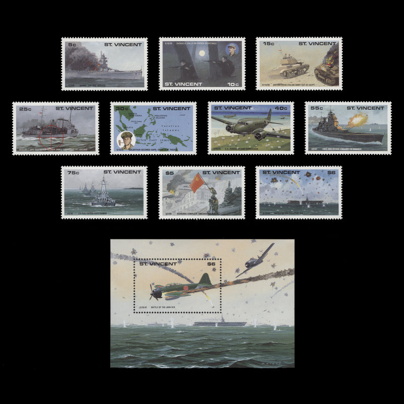 Saint Vincent 1990 (MNH) World War II Anniversary set and miniature sheet