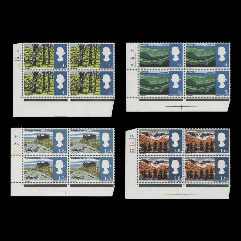 Great Britain 1966 (MNH) Landscapes ordinary cylinder no-dot blocks