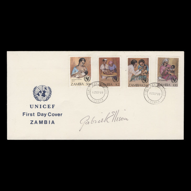 Zambia 1988 Child Survival Campaign first day cover signed by designer