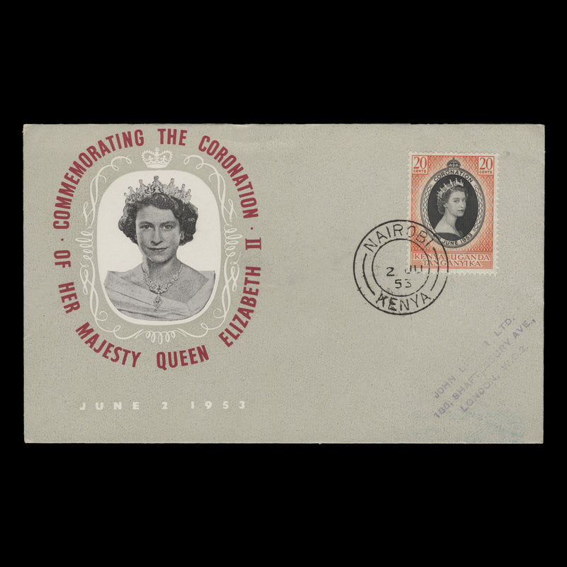 Kenya Uganda Tanganyika 1953 (FDC) 20c Coronation, NAIROBI