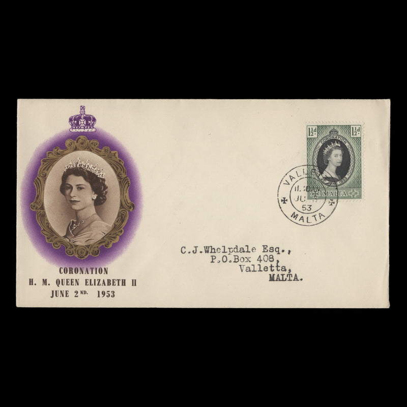 Malta 1953 (FDC) 1½d Coronation, VALLETTA