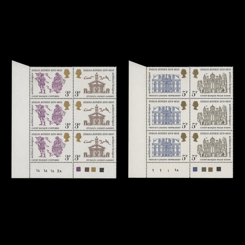 Great Britain 1973 (MNH) Inigo Jones traffic light/plate blocks