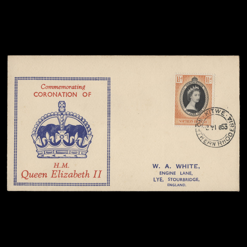 Northern Rhodesia 1953 (FDC) 1½d Coronation, KITWE