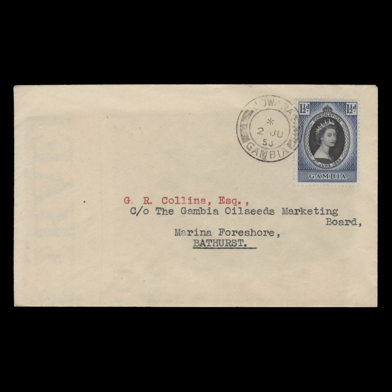 Gambia 1953 (FDC) 1½d Coronation, JOWARA