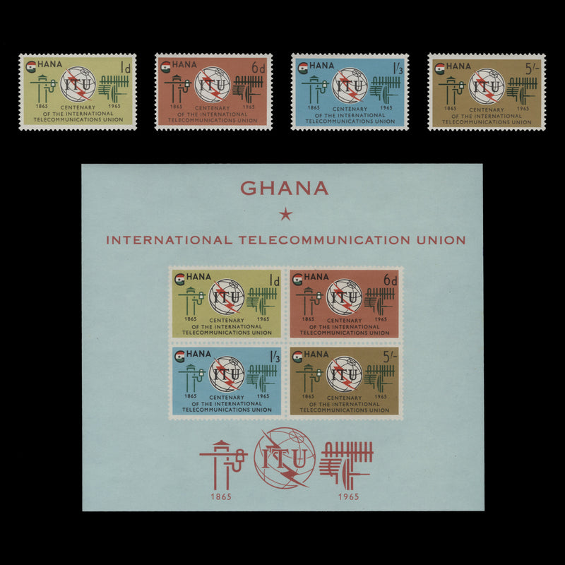 Ghana 1965 (MNH) ITU Centenary set and miniature sheet