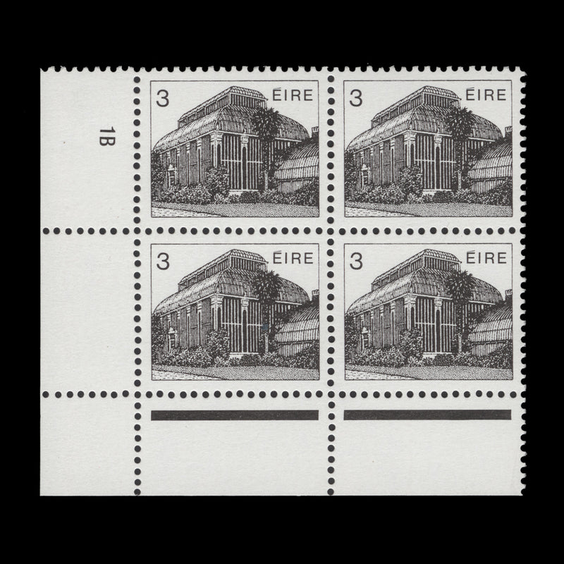 Ireland 1988 (MNH) 3p Central Pavilion cylinder 1B block, chalky paper