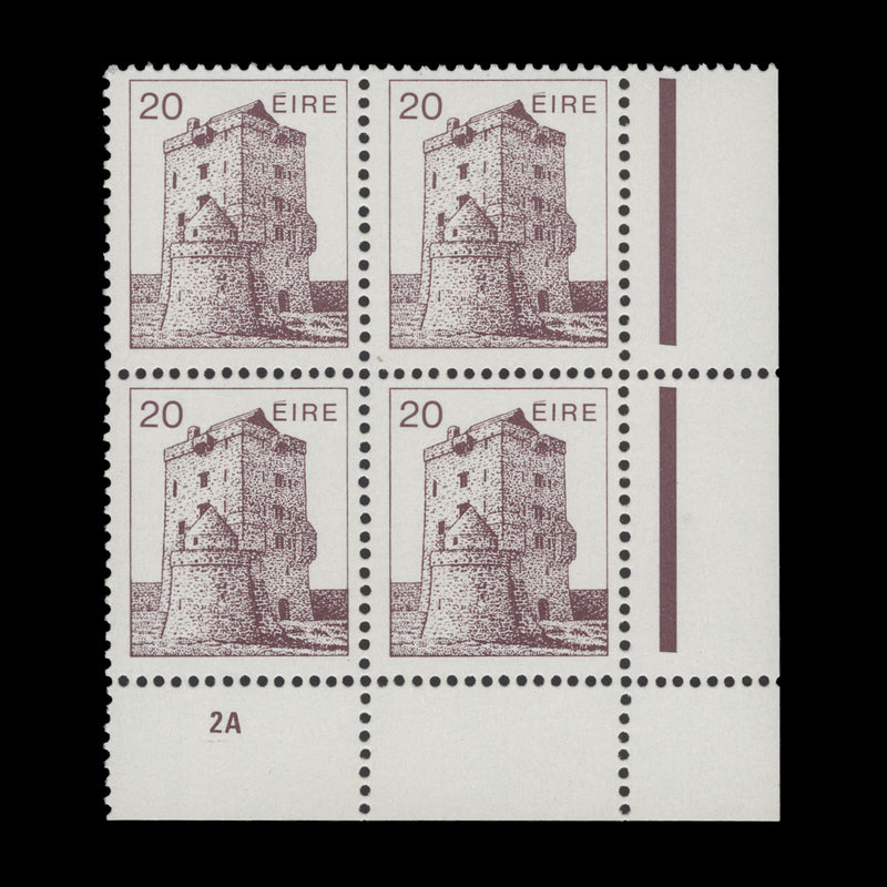 Ireland 1983 (MNH) 20p Aughnanure Castle cylinder 2A block, ordinary paper