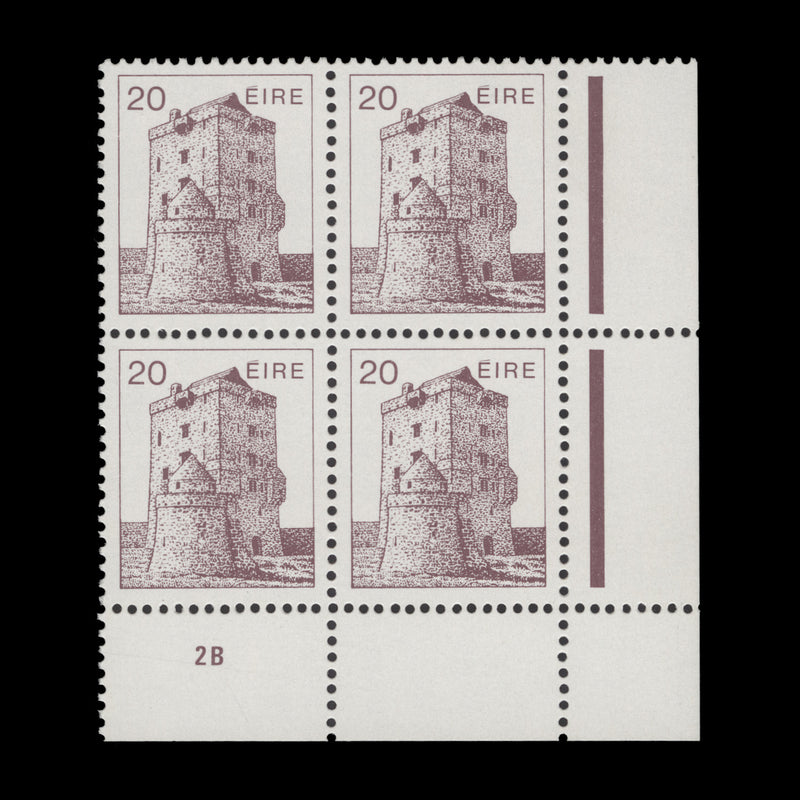 Ireland 1983 (MNH) 20p Aughnanure Castle cylinder 2B block, ordinary paper