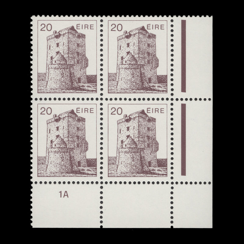 Ireland 1984 (MNH) 20p Aughnanure Castle cylinder 1A block, chalky paper