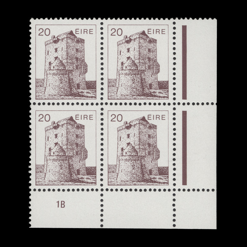 Ireland 1984 (MNH) 20p Aughnanure Castle cylinder 1B block, chalky paper