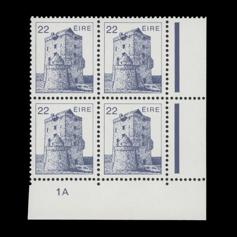 Ireland 1984 (MNH) 22p Aughnanure Castle cylinder 1A block, chalky paper