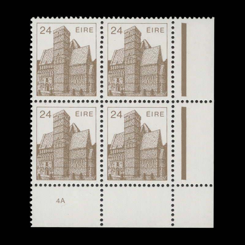 Ireland 1985 (MNH) 24p Cormac's Chapel cylinder 4A block, chalky paper