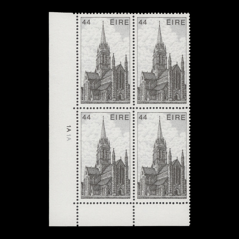 Ireland 1985 (MNH) 44p Killarney Cathedral cylinder 1A–1A block, chalky paper