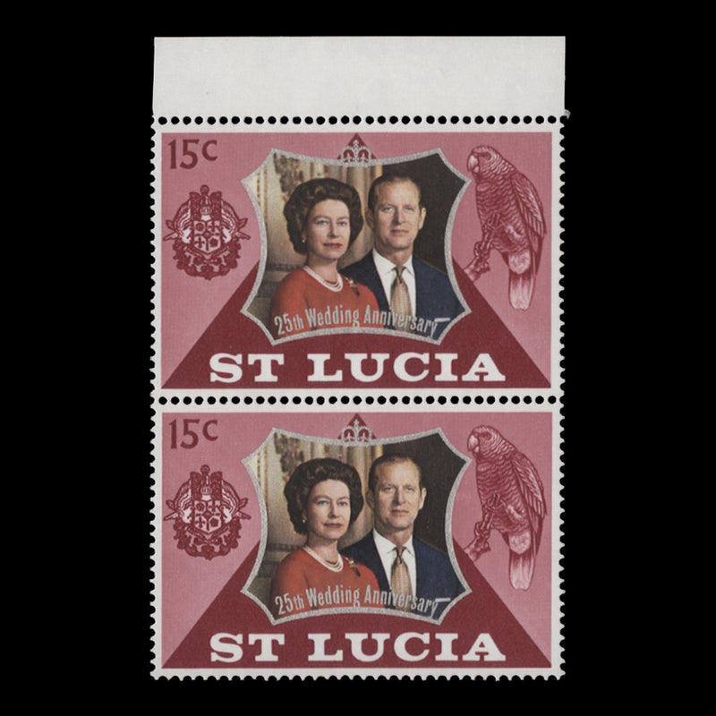 Saint Lucia 1972 (Variety) 15c Royal Silver Wedding pair with curtain flaw