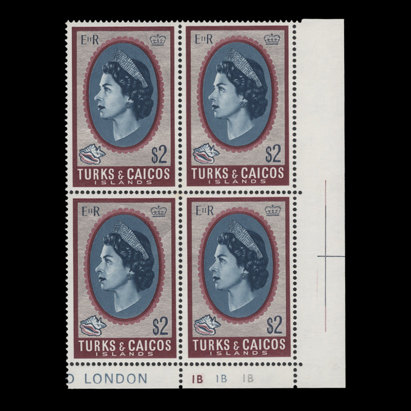 Turks & Caicos Islands 1971 (MNH) $2 Queen Elizabeth II plate block