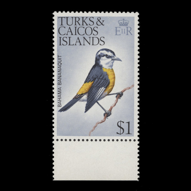 Turks & Caicos Islands 1973 (Variety) $1 Bananaquit with watermark to right