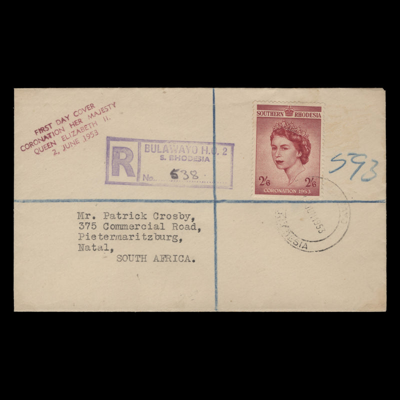 Southern Rhodesia 1953 (FDC) 2s6d Coronation, BULAWAYO