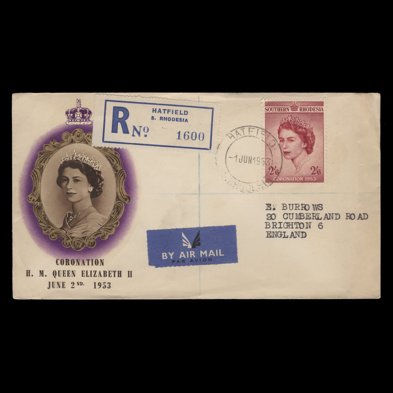 Southern Rhodesia 1953 (FDC) 2s6d Coronation, HATFIELD