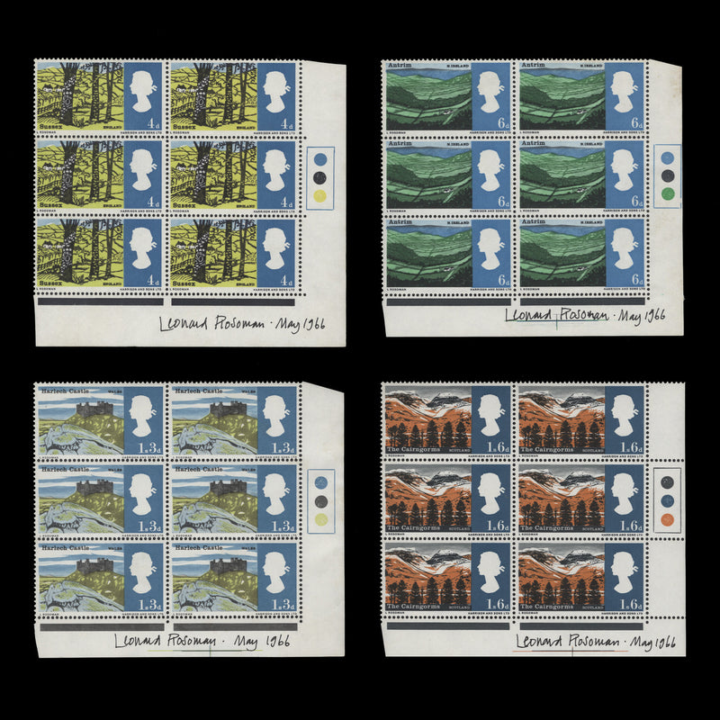 Great Britain 1966 (MNH) Landscapes blocks signed by Leonard Rosoman