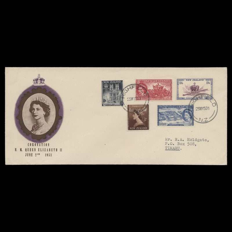 New Zealand 1953 Coronation first day cover, HIGHFIELD