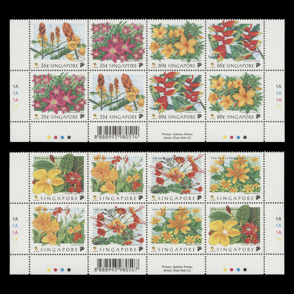 Singapore 1998 (MNH) Flowers plate blocks