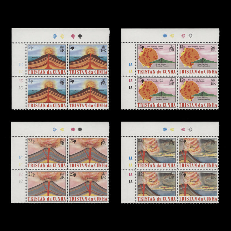 Tristan da Cunha 1982 (MNH) Volcanoes traffic light/plate blocks