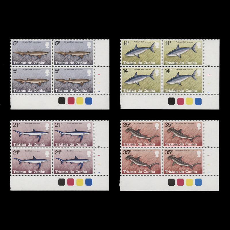 Tristan da Cunha 1982 (MNH) Sharks plate blocks